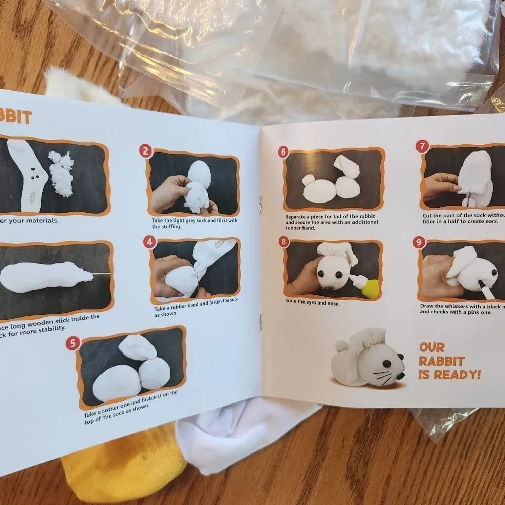 13 Socks No Sew Craft kit Create five Toys-Snowman Chick Caterpillar Bear Bunny